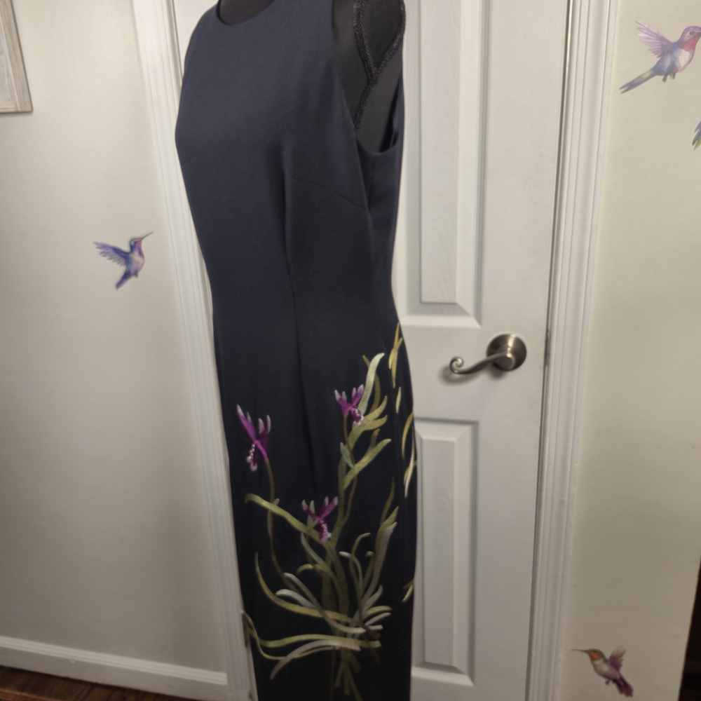 Donna Morgan Vintage Navy Blue Floral Embroidered Column Maxi Dress Size 6 - Picture 6 of 9